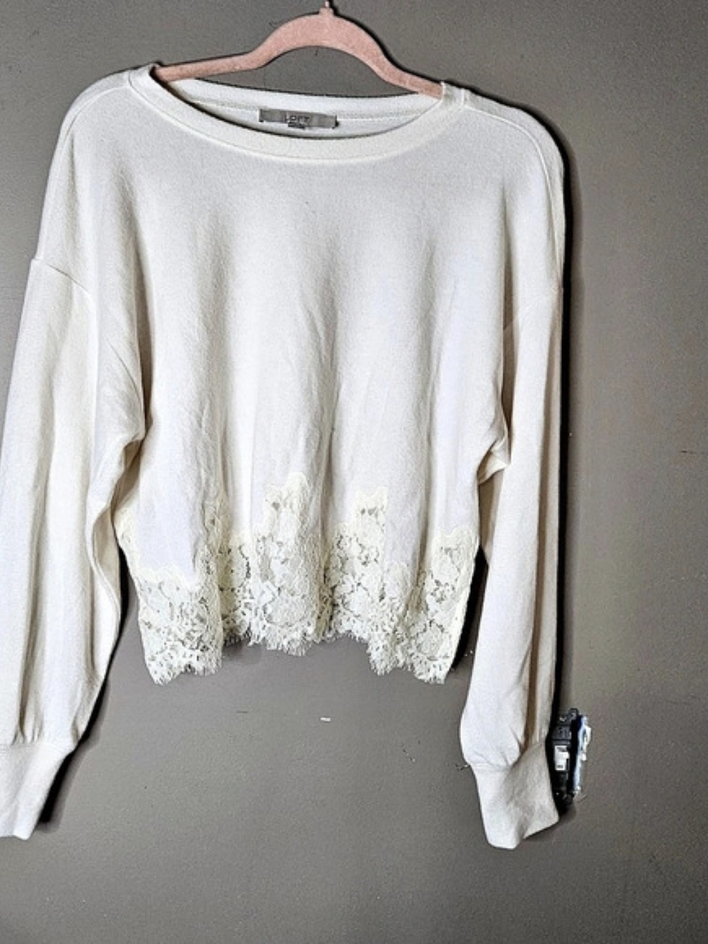 LOFT Lace Hem Sweatshirt Lace Trim Sweater White Small Ptp 22"